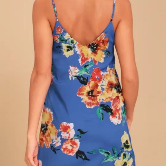 Lulus Twin Islands Royal Blue Floral Print Sleeveless Shift Dress Women's Small - Picture 3 of 8